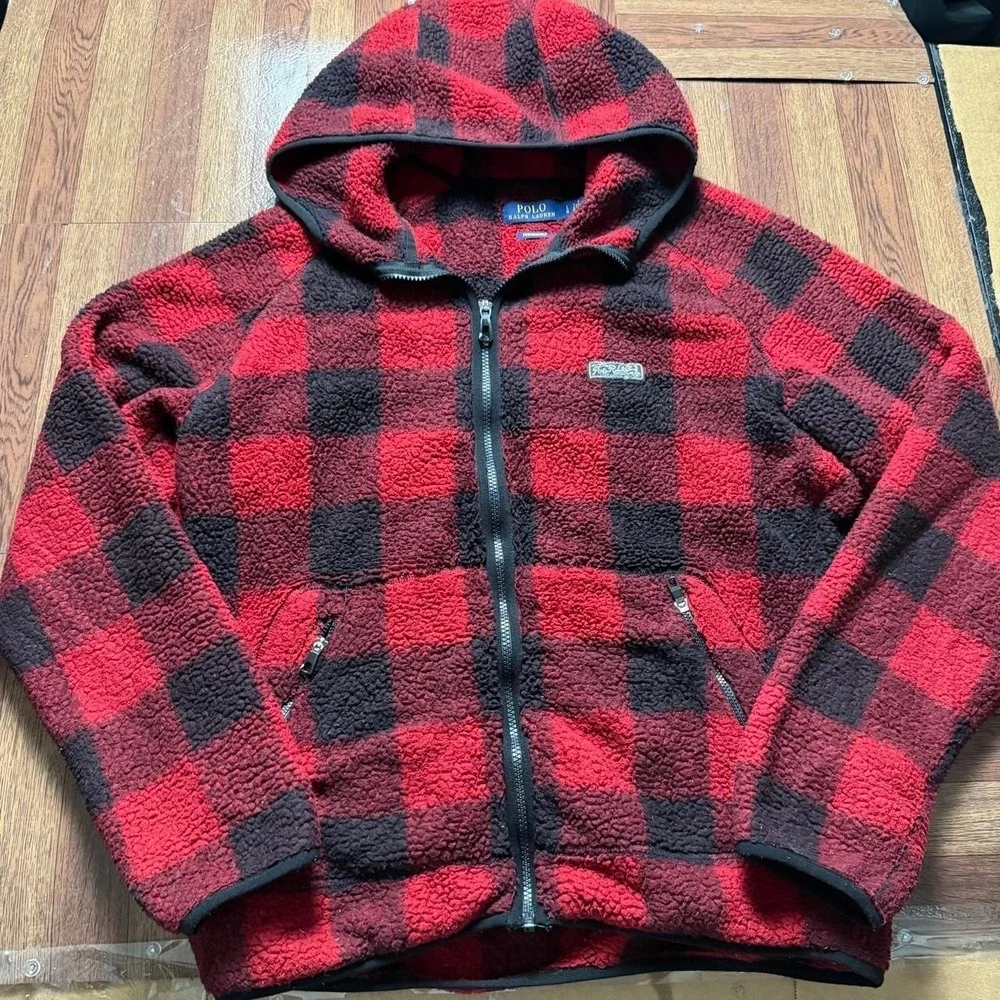 Polo Ralph Lauren Red Plaid Checkered Performance Fleece Jacket Large